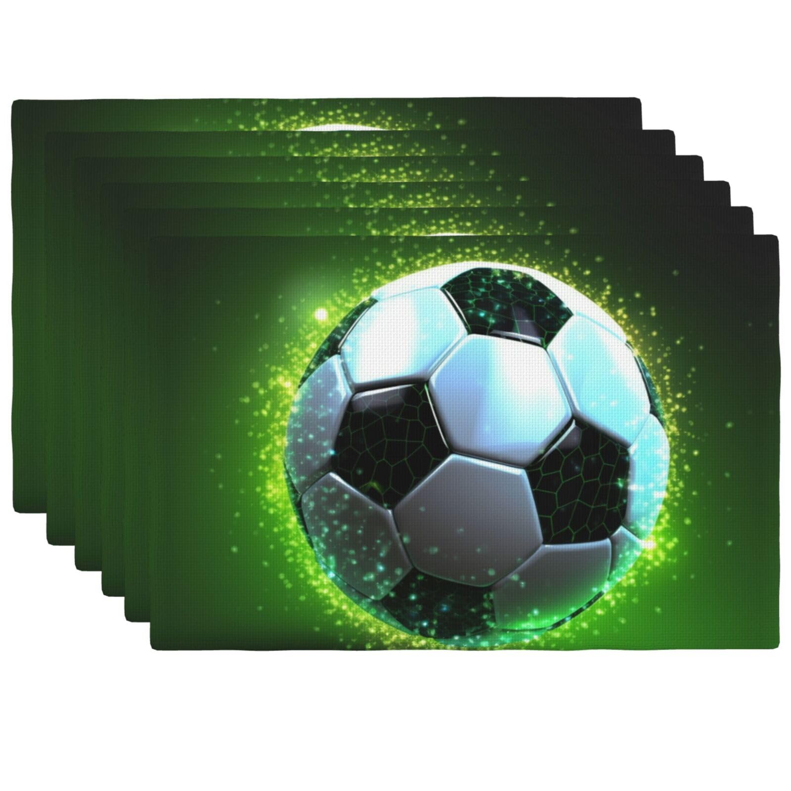 Set de table lin synthétique résistant chaleur motif football pour salle à manger propre
