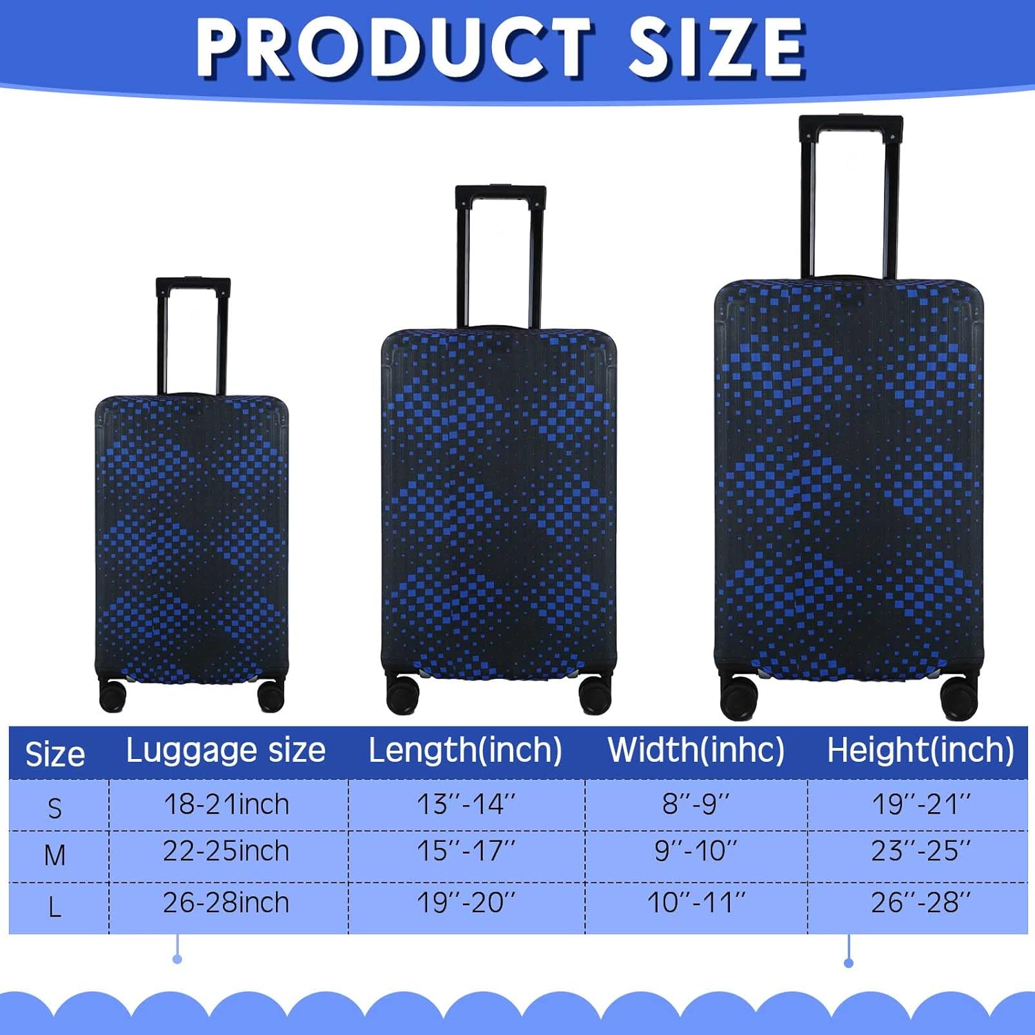 Sweetude 3 Pcs Luggage Cover Set - Travel Suitcase Cover Baggage Protector - Washable, Anti Scratch - Fits 18-28 Inch Luggage, 3 Sizes (Rhombus Style)