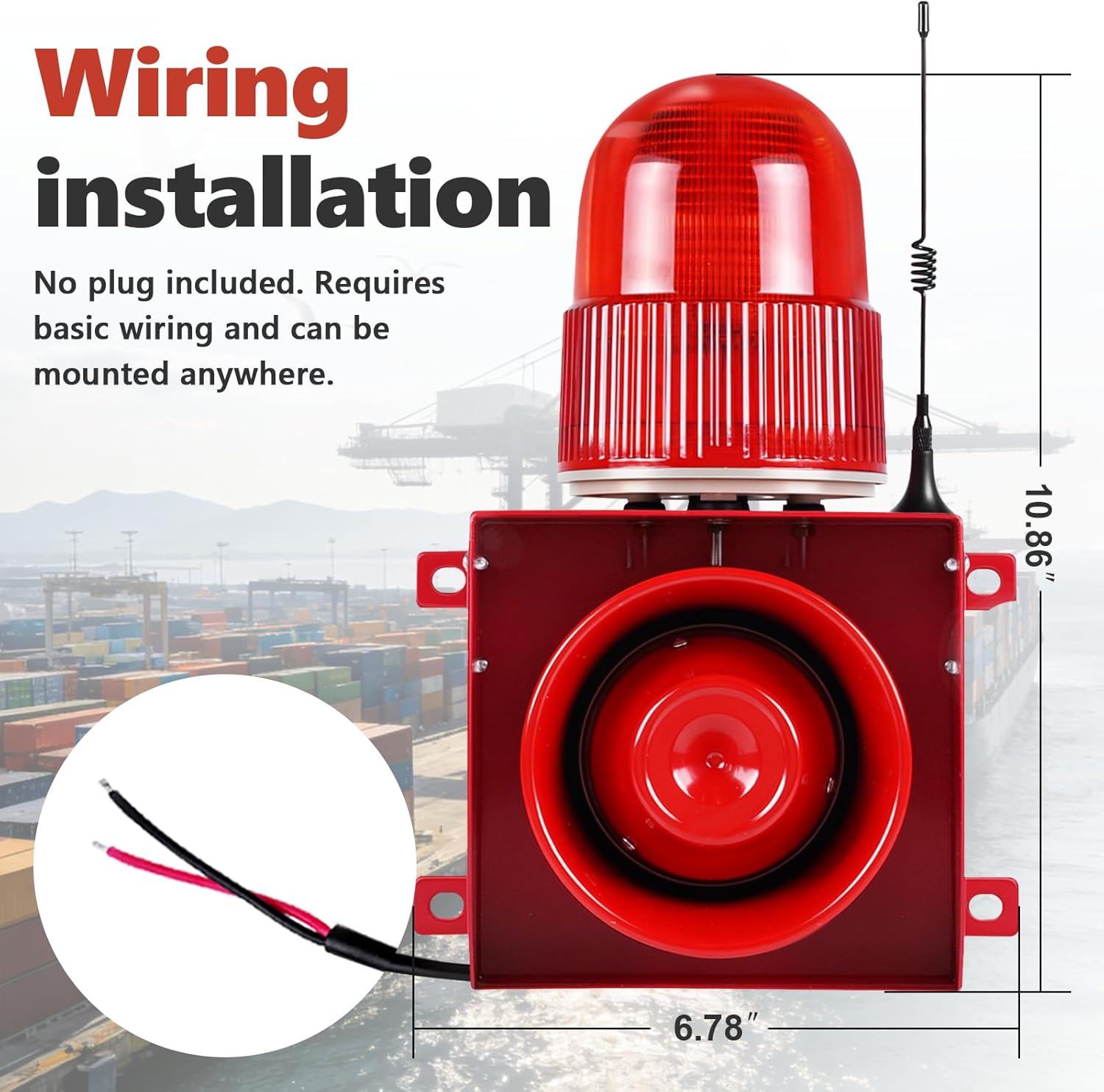 Wireless Industrial Siren Alarm 0.311 Mile Outdoor Siren Strobe 120dB Remote Control Sound and Light Alarm IP65 Waterproof Emergency Strobe Warning Light (110V Without Plug)