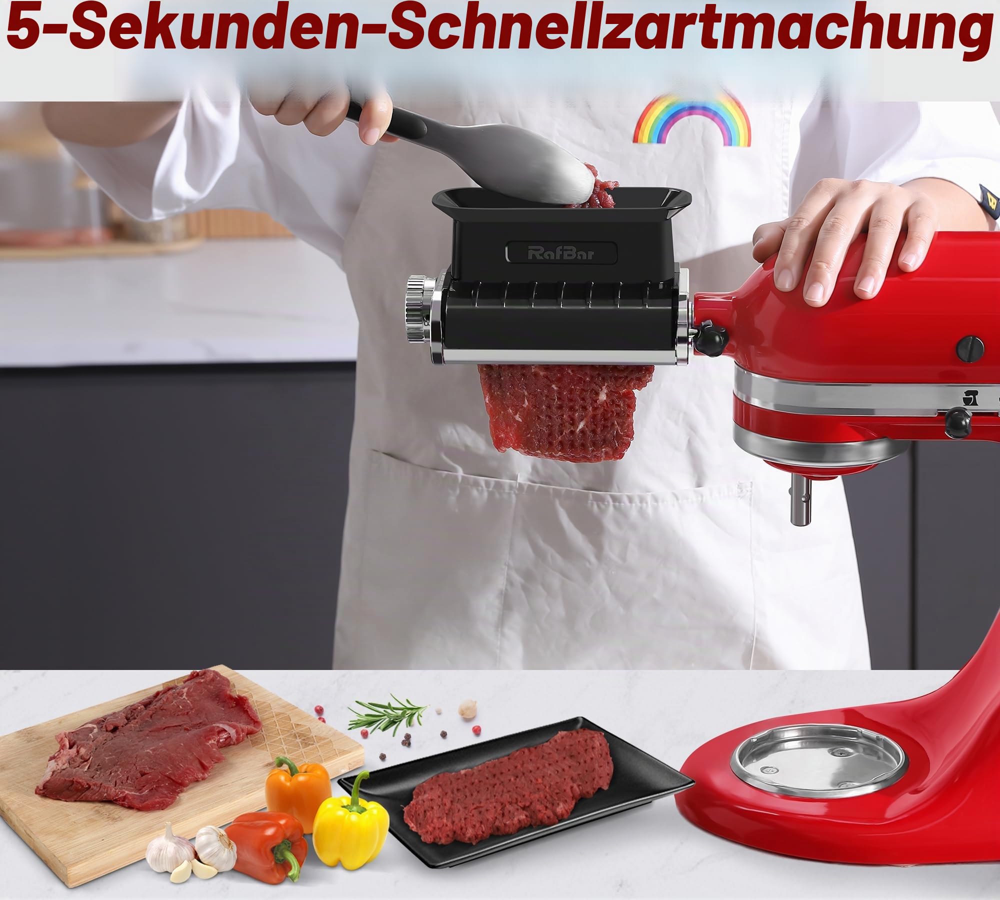 Fleischklopfer Aufsatz mit verstellbarer Dicke für Kitchenaid Standmixer, Fleischklopfer, Steak-Würfelprozessor-Zubehör, spülmaschinenfest, BPA-freier Kunststoff in Lebensmittelqualität