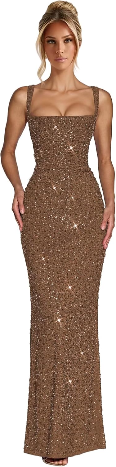 CuteMe Mermaid Sequin Prom Dress Long for Women Corset Sparkly Spaghetti Straps Ball Gowns CC040