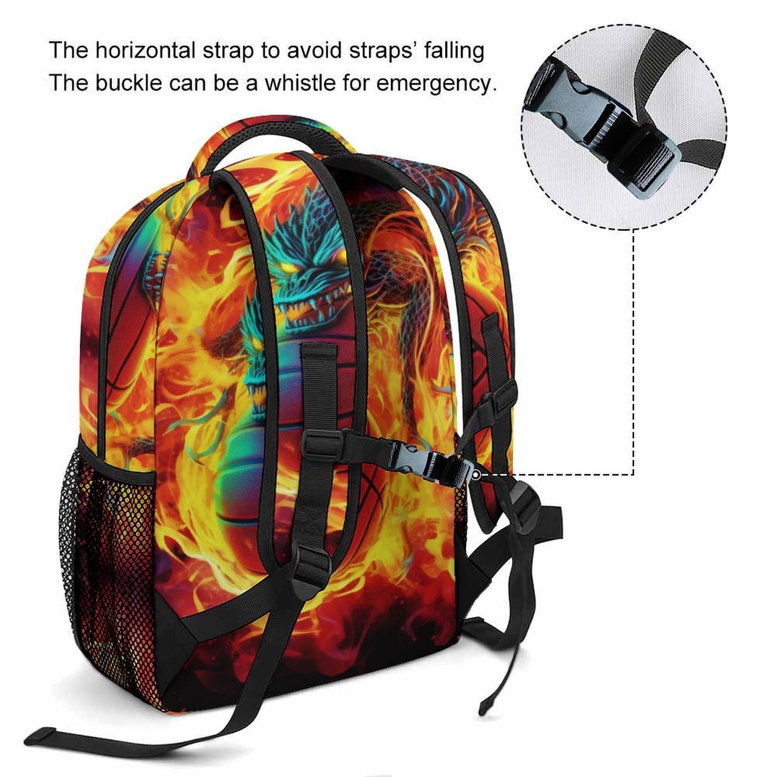 Sac À Dos Flamme basket Cartable Enfant Sport Sac D'école Sac De Voyage Sac De Livre Pour Garçons Filles One Size