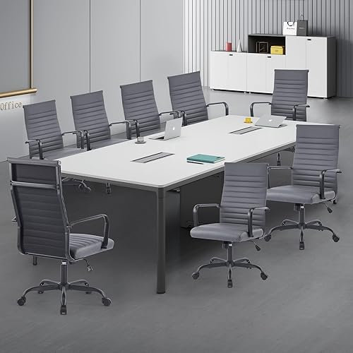 Miniatura 8 de Silla de Oficina, Sillas Ergonómicas Ejecutivas para Sala de Conferencias, Silla de Escritorio de Cuero Acanalada con Soporte Lumbar, Silla