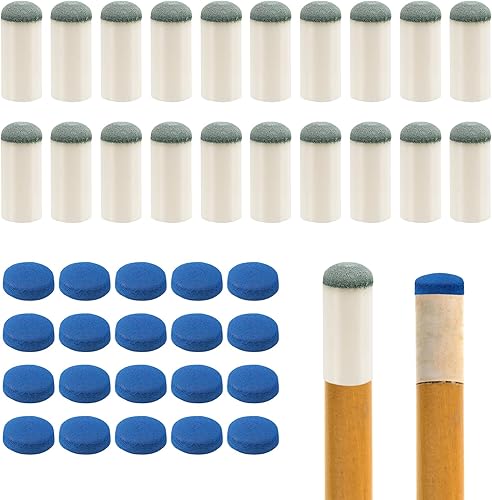 20 puntas de taco de piscina deslizables y 20 puntas de cuero para taco de piscina, puntas de palo de billar de 0.47 pulgadas, punta de repuesto