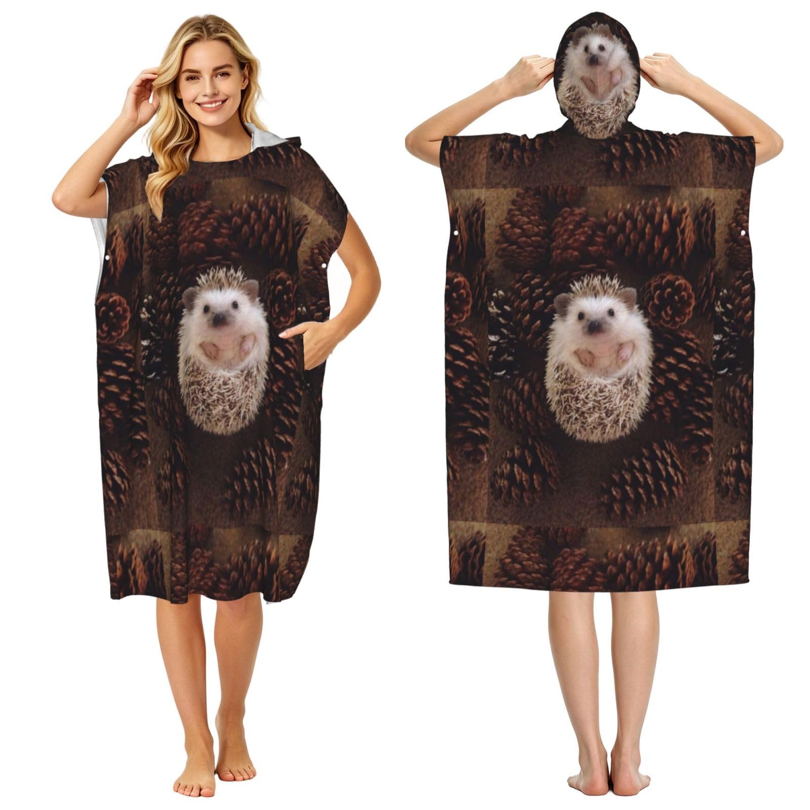 Poadnly Hedgehog, Adult Hooded Beach Towel 90 x 110 cm,Changing Bath Robe, Surf Poncho Towel For Women Men