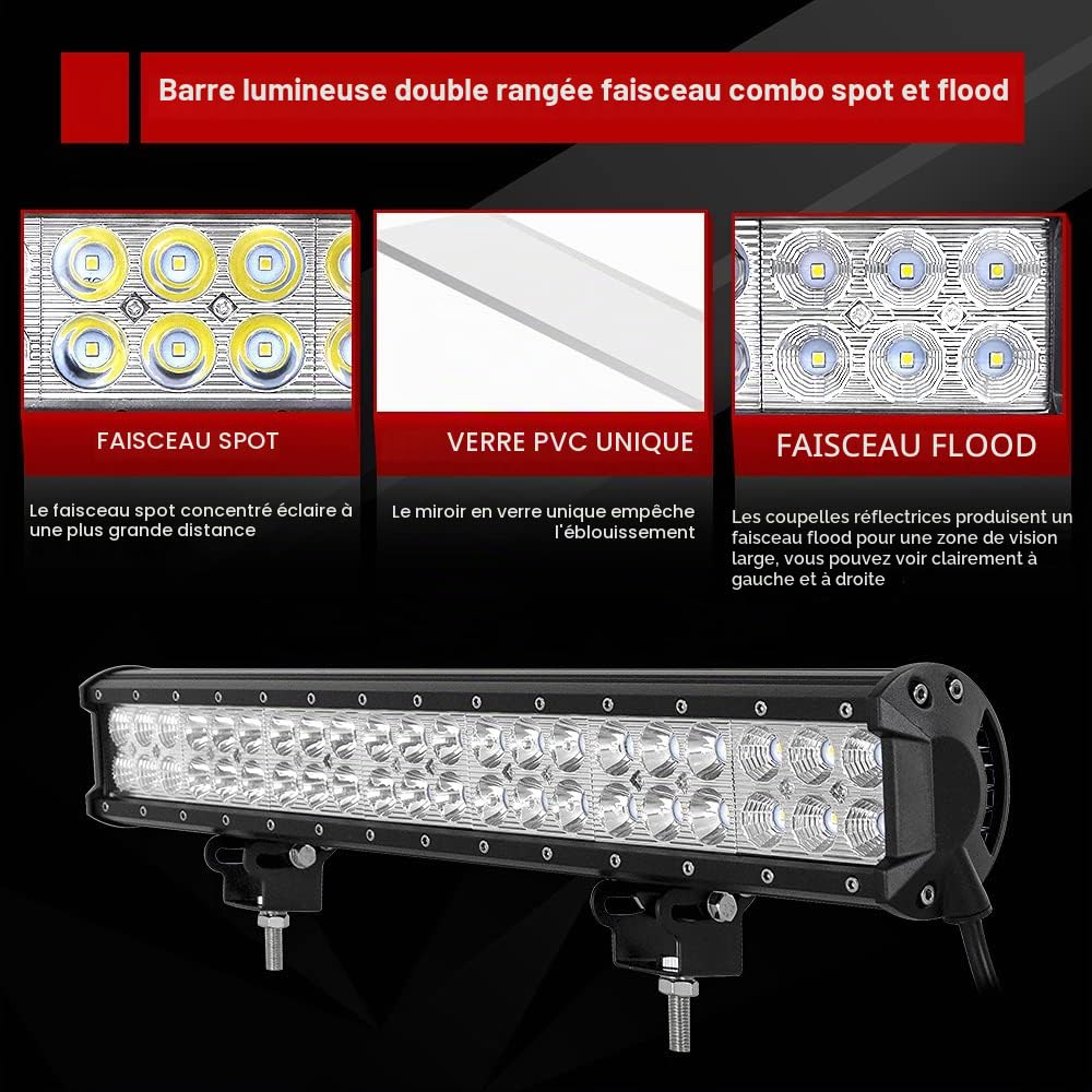 Willpower Barre lumineuse LED de 38.1 cm 90 W,Faisceau combiné,12 V 24 V,Avec faisceau de câblage,Feux de conduite tout-terrain,Étanche,Feux de brouillard,Pour 4x4, camions, tracteurs, SUV, ATV