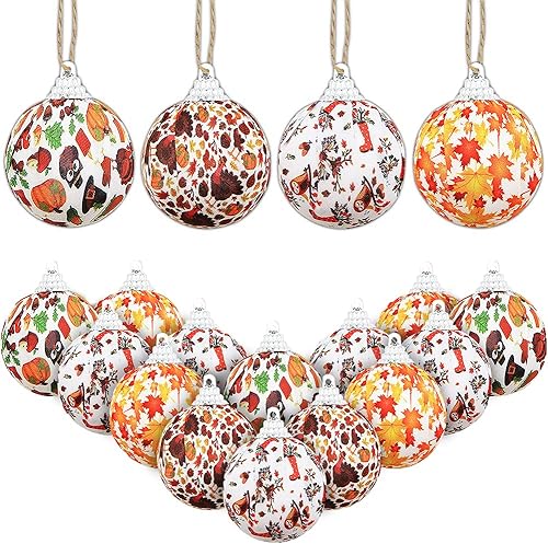 16 bolas colgantes de otoño para el día de Acción de Gracias, bola colgante envuelta en tela, pavo, calabaza, hoja de arce, adorno para otoño, día