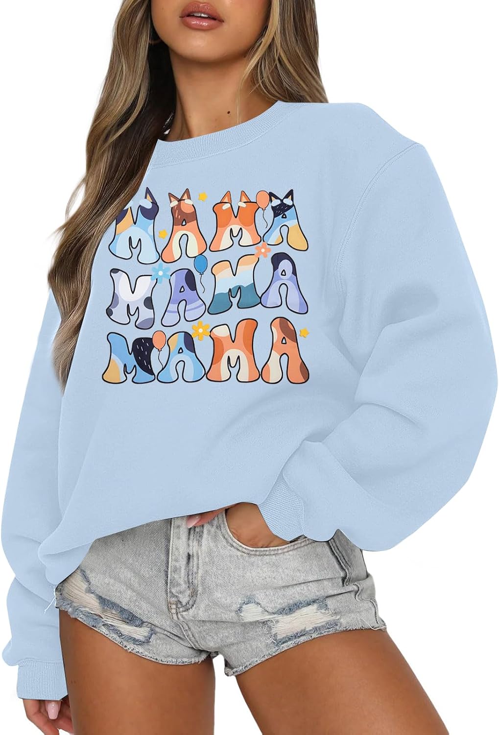 MOUSYA Oversized Mama Sweatshirt Woman Mama Letter Print Pullover Tops Trendy shirt Casual Crewneck Loose Sweatshirts