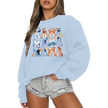 MOUSYA Mama Sweatshirts for Women Mom Gifts Shirt Dog Mom Sweater | Oversized Mama Sweatshirt - Woman Mama Letter Print Pullover Tops - Trendy Casual Crewneck Loose Sweatshirts