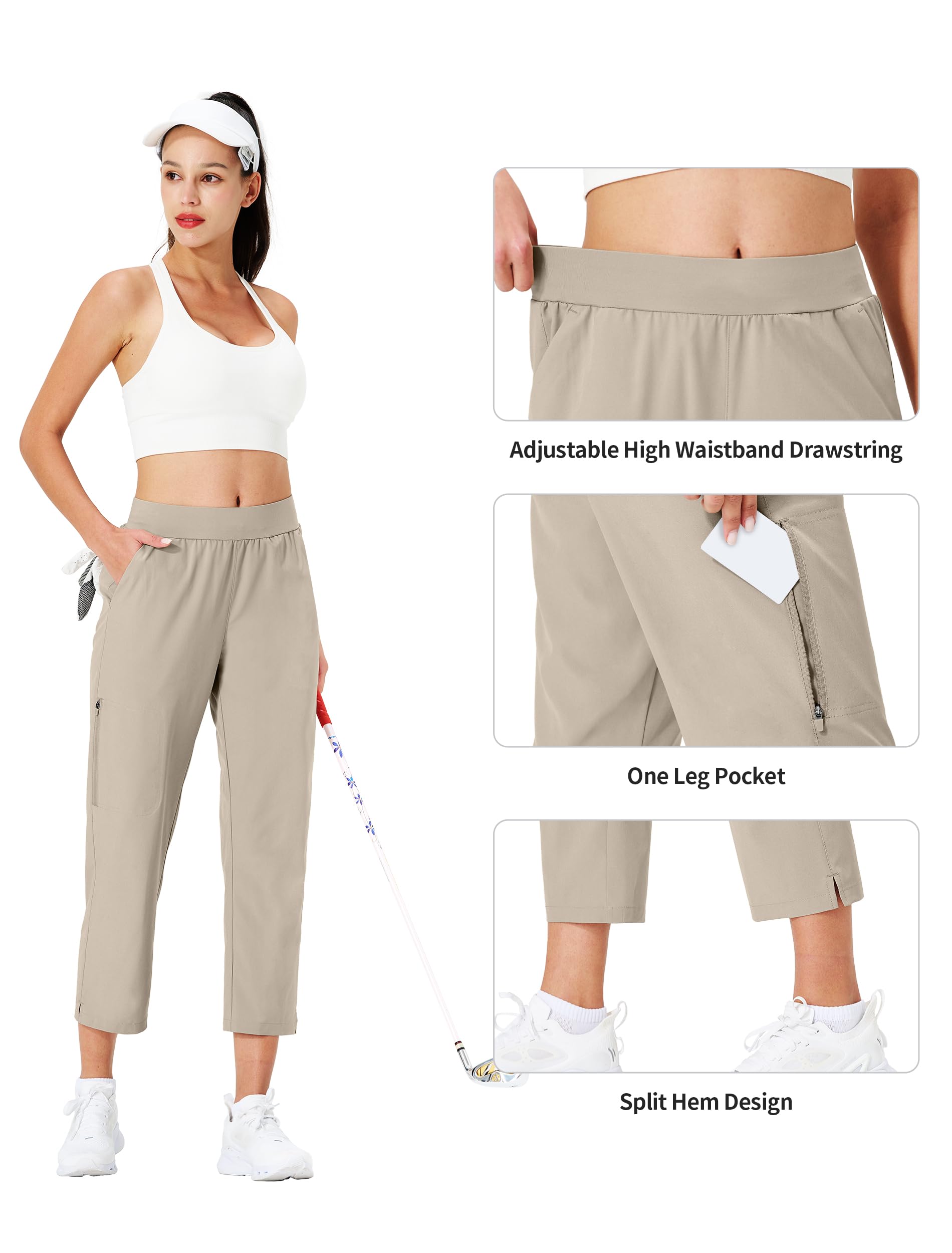 Ksmien Pantalones de golf para mujer, ligeros, de cintura alta, 7/8, con 4 bolsillos, para atletismo, descanso, viajes, trabajo