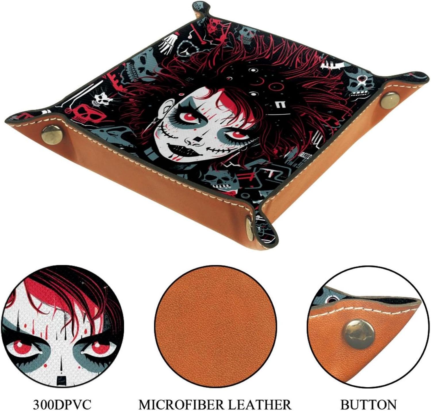 Red Hair Punk Girl Microfiber Leather Dice Trays Folding for RPG DND Table Games, Leather Dice Holder Storage Box Portable Folding Rolling Dice Tray, 20.5x20.5cm image 3