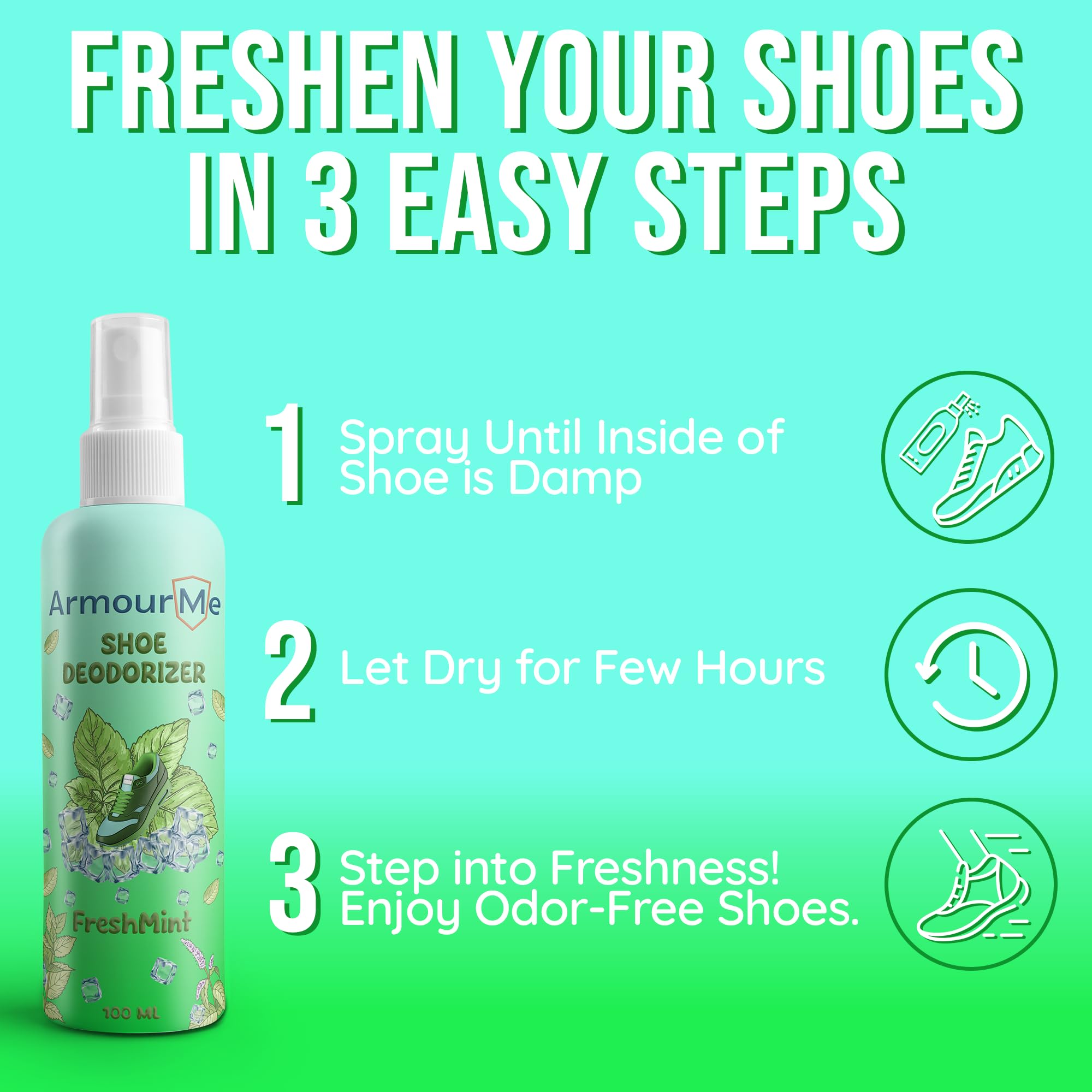 ArmourMe Shoe Spray | Shoe Deodorizer | Shoe Spray Smell Eliminator for Shoes and Sandal | Men & Women Extra Strength Shoe Odor Eliminator | Socks Deodorize. (Fresh Mint, 50 ml (Pack of 1)) 2
