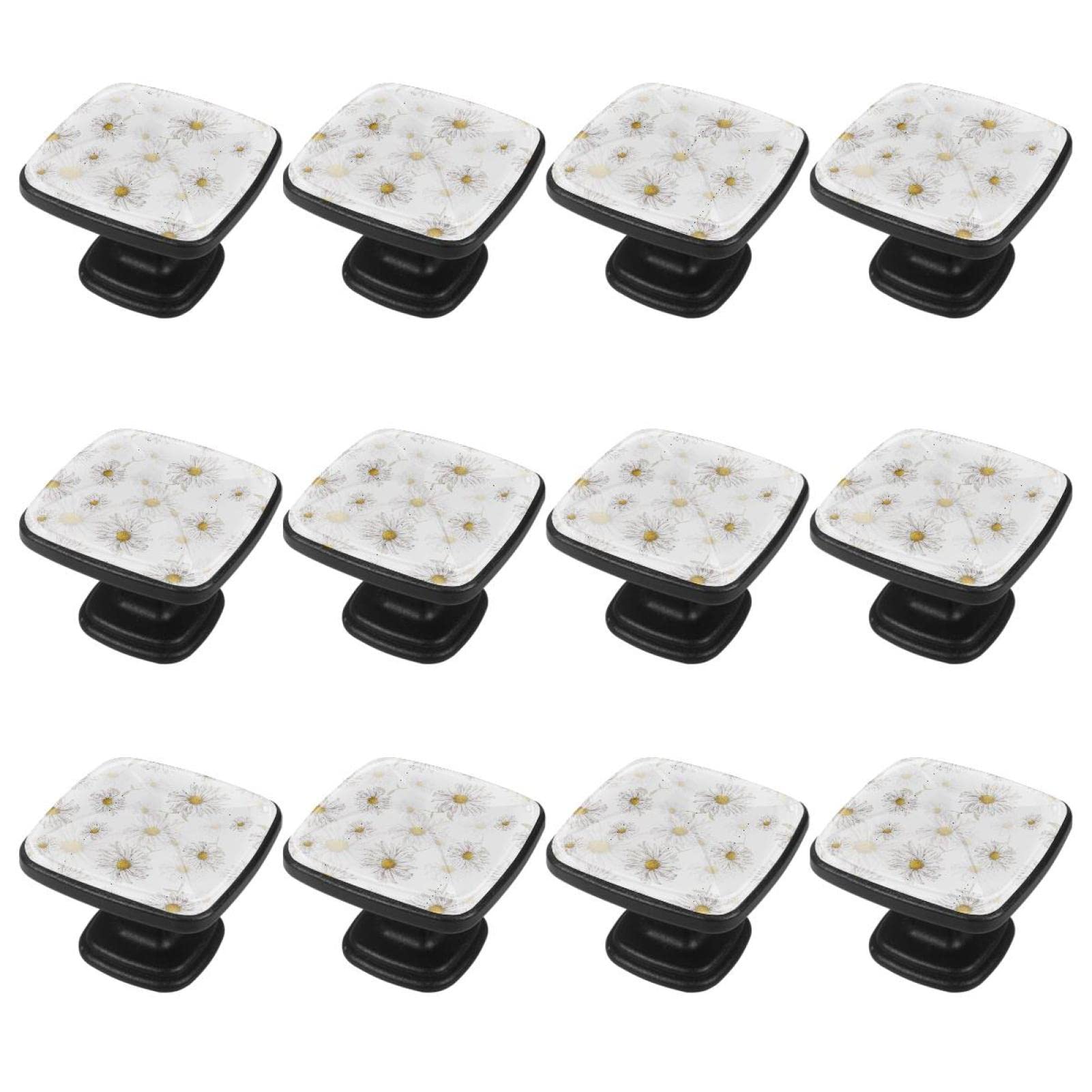 Boutons pour armoires et tiroirs camomille blanche florale lot de 12 poignées meuble cuisine