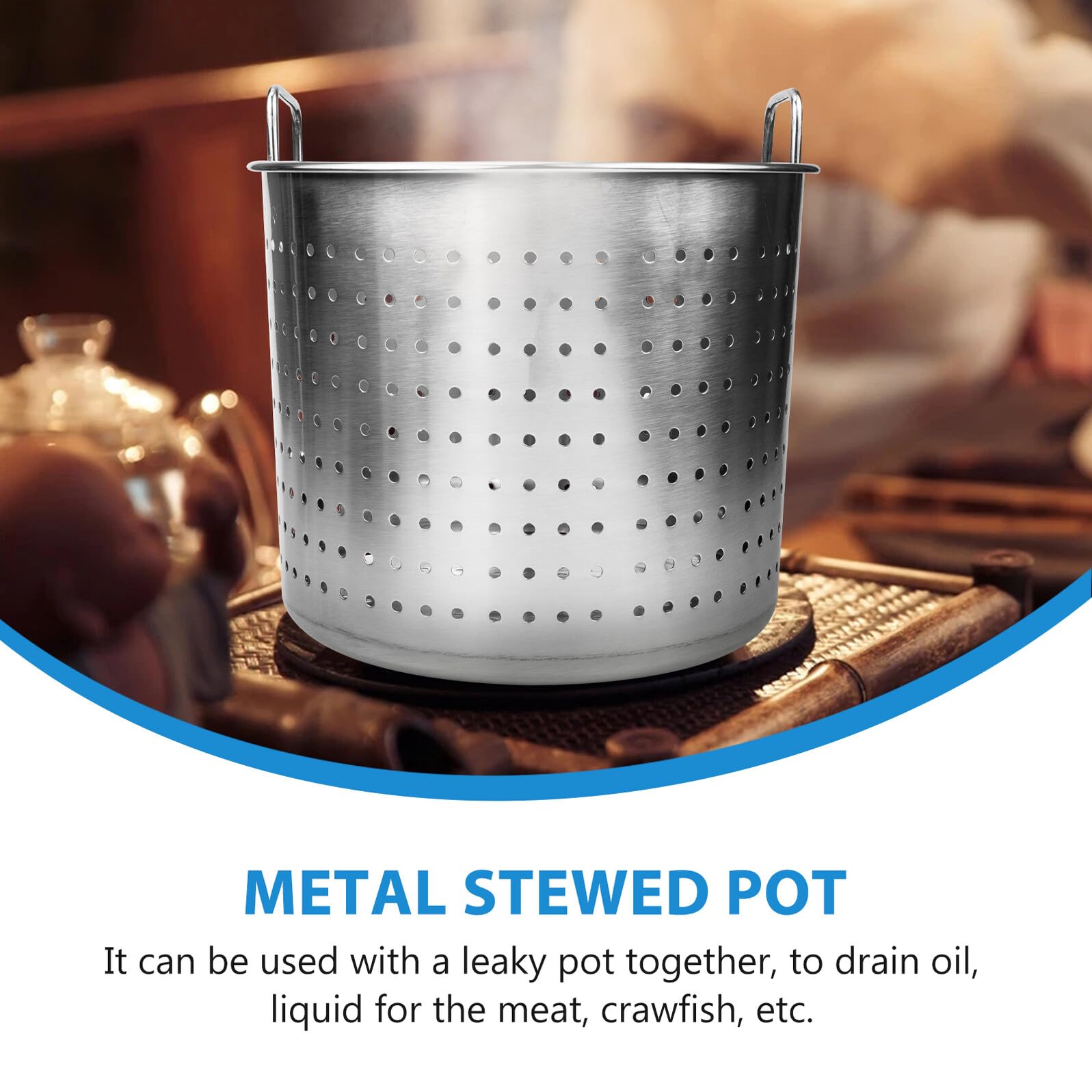 BESTonZON Olla Multifunción de Acero Inoxidable Antiadherente, 28x28x23cm, Plata, Sin Tapa, Para Cocina Multiusos, Ideal para Hervir Mariscos y Pasta