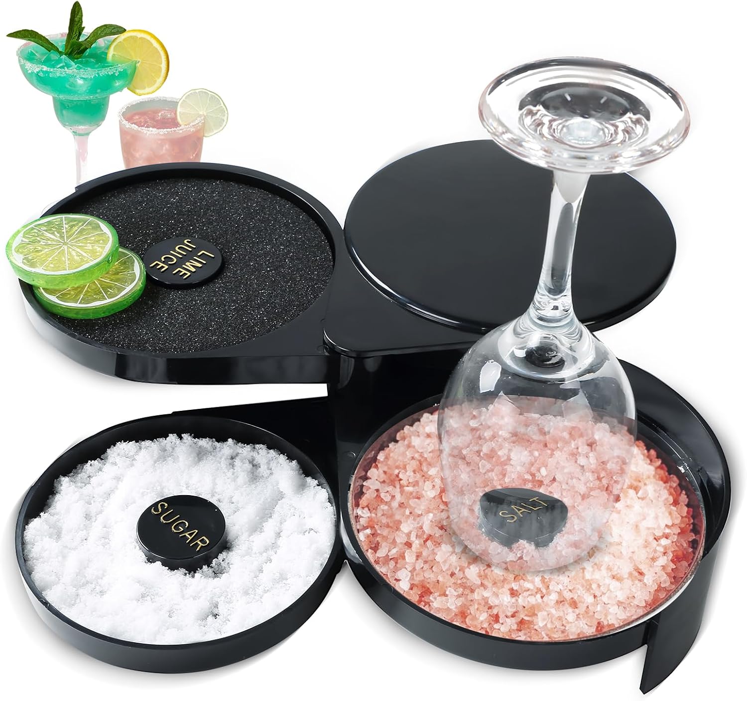 NATGAI Margarita Salt Rimmer Set, 3-Tier Bar Glass Rimmer for Cocktails