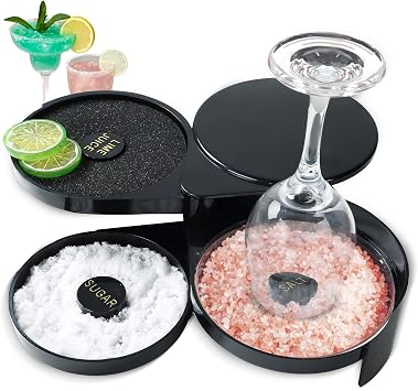 NATGAI 3-Tier Bar Glass Rimmer Bartender Tool | Bar Juice Cocktail Seasoning Box with 3 Swing-Out Trays, Sponge Included, Plastic Margarita Cocktail Bartender Tool, for Party, Bar, and Reception