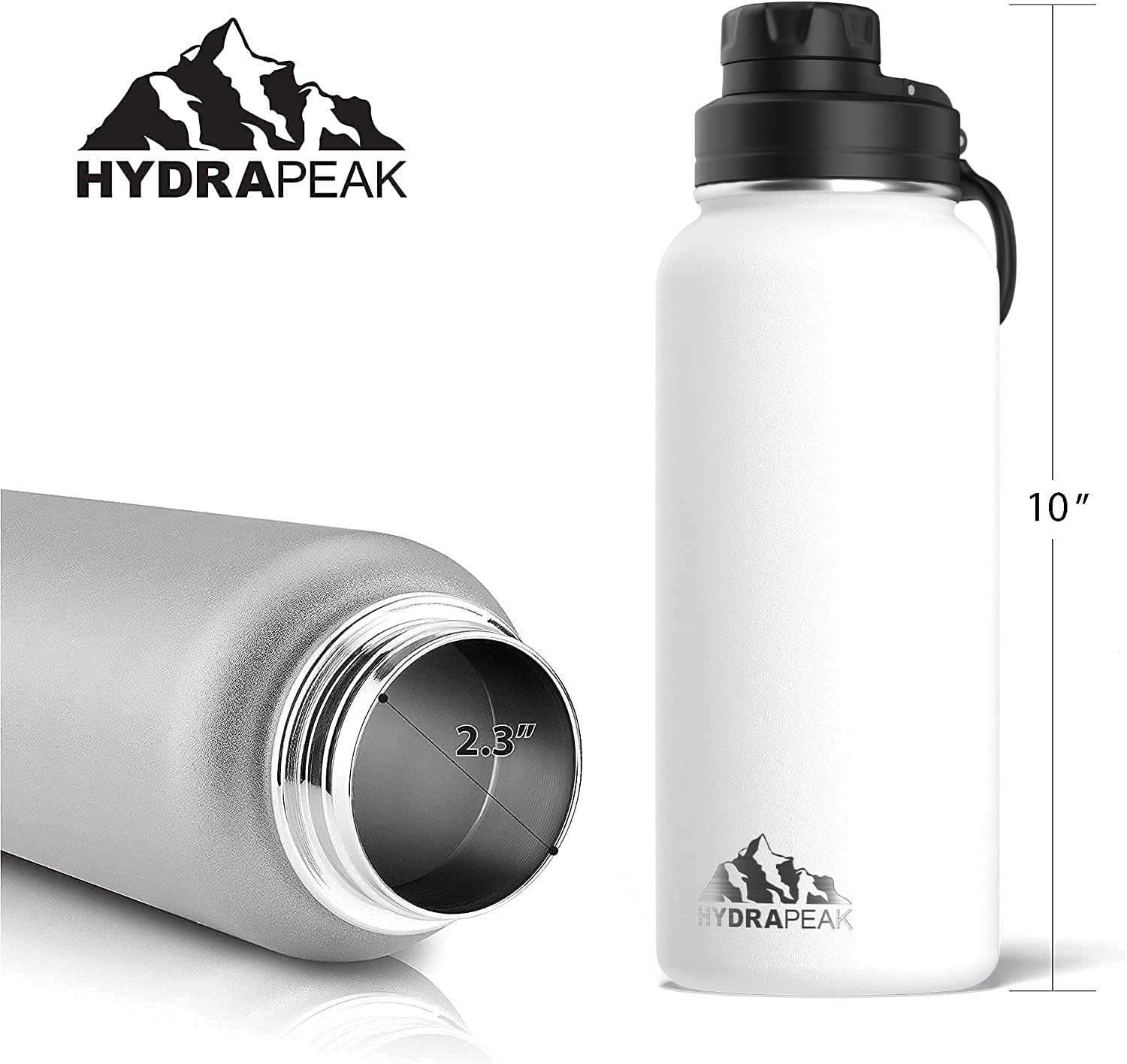 Hydrapeak Insulated Stainless Steel Water Bottle | 1 Liter Wide Mouth Reusable Bottle | Leak Proof Chug Lid | 32oz Triple Insulated Water Bottle | Metal Canteen Sports Flask (White, 32oz Chug): Home & Kitchen