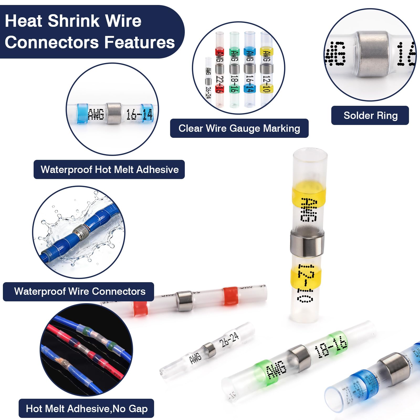 ZQZ Kit di connettori termorestringenti per cavi, 540 pezzi, connettori elettrici per saldatura in 5 colori, terminali di giunzione per cavi elettrici per autoveicoli