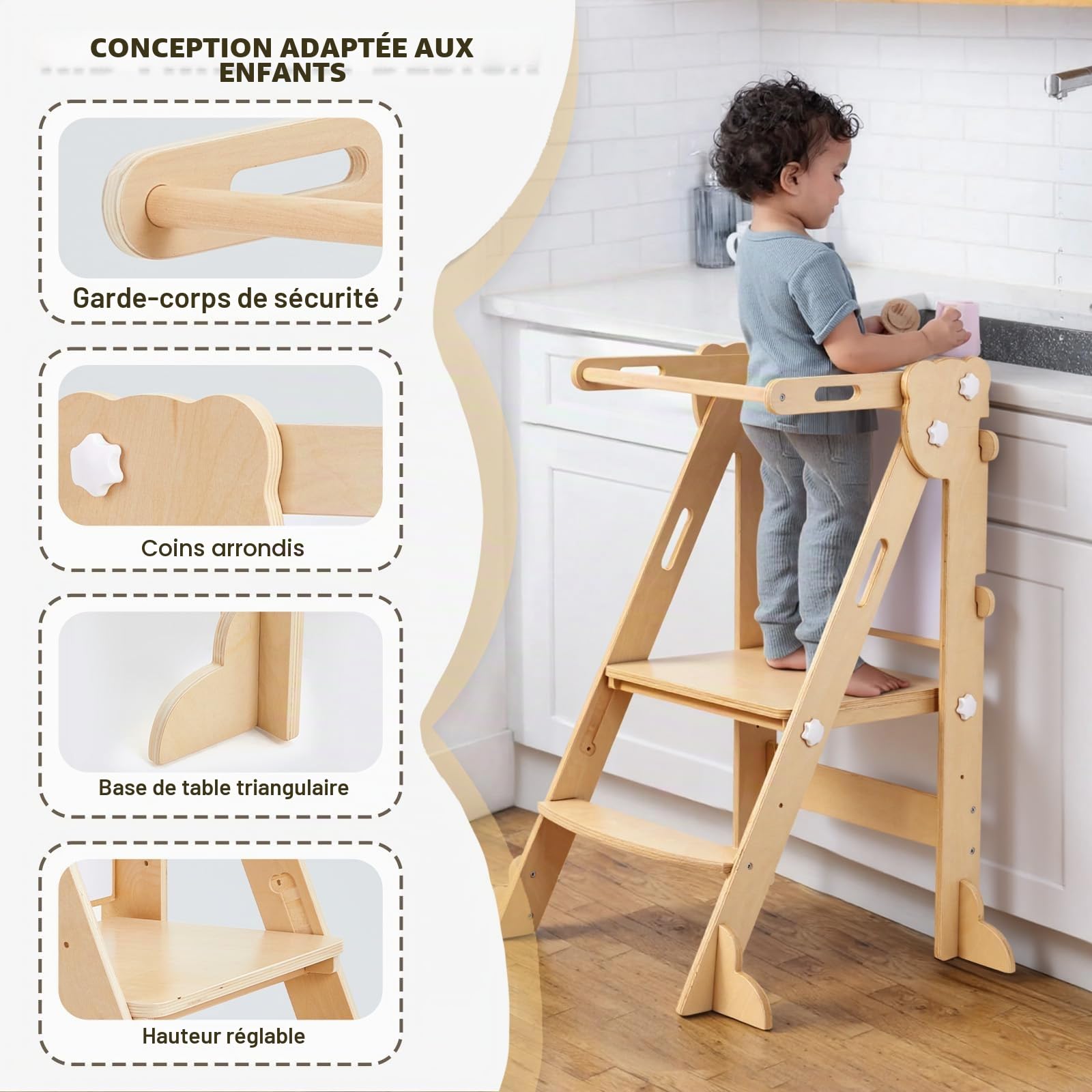 Labebe Tour d'apprentissage pour Enfants 3 en 1 Montessori Pliable Tableau Double Face Bois 1 an+