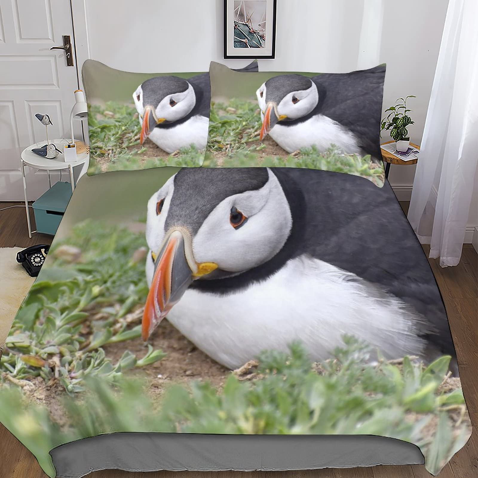 Housse de couette 3D animaux lit 2 personnes avec fermeture
