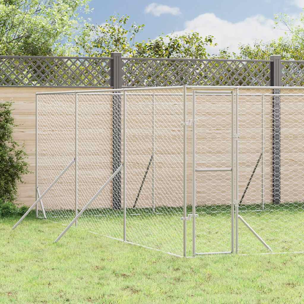 Perrera para perros de acero galvanizado para exteriores, 6 x 6 x 2 m, con puerta con cierre, recinto de metal estable para perros, cachorros, animales pequeños, salida segura y protección