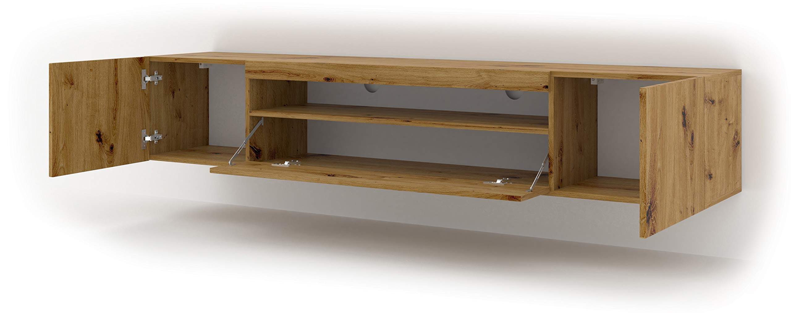 Aura Armario bajo de TV de 200 cm, colgante o de pie, armario universal para TV, aparador armario colgante para equipo de audio HiFi (roble Artisan sin led)