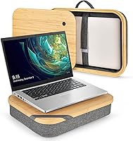 Vista 9 de Mayjoy Escritorio de regazo de bambú con almacenamiento, escritorio de regazo con cubierta removible, soporte para computadora portátil