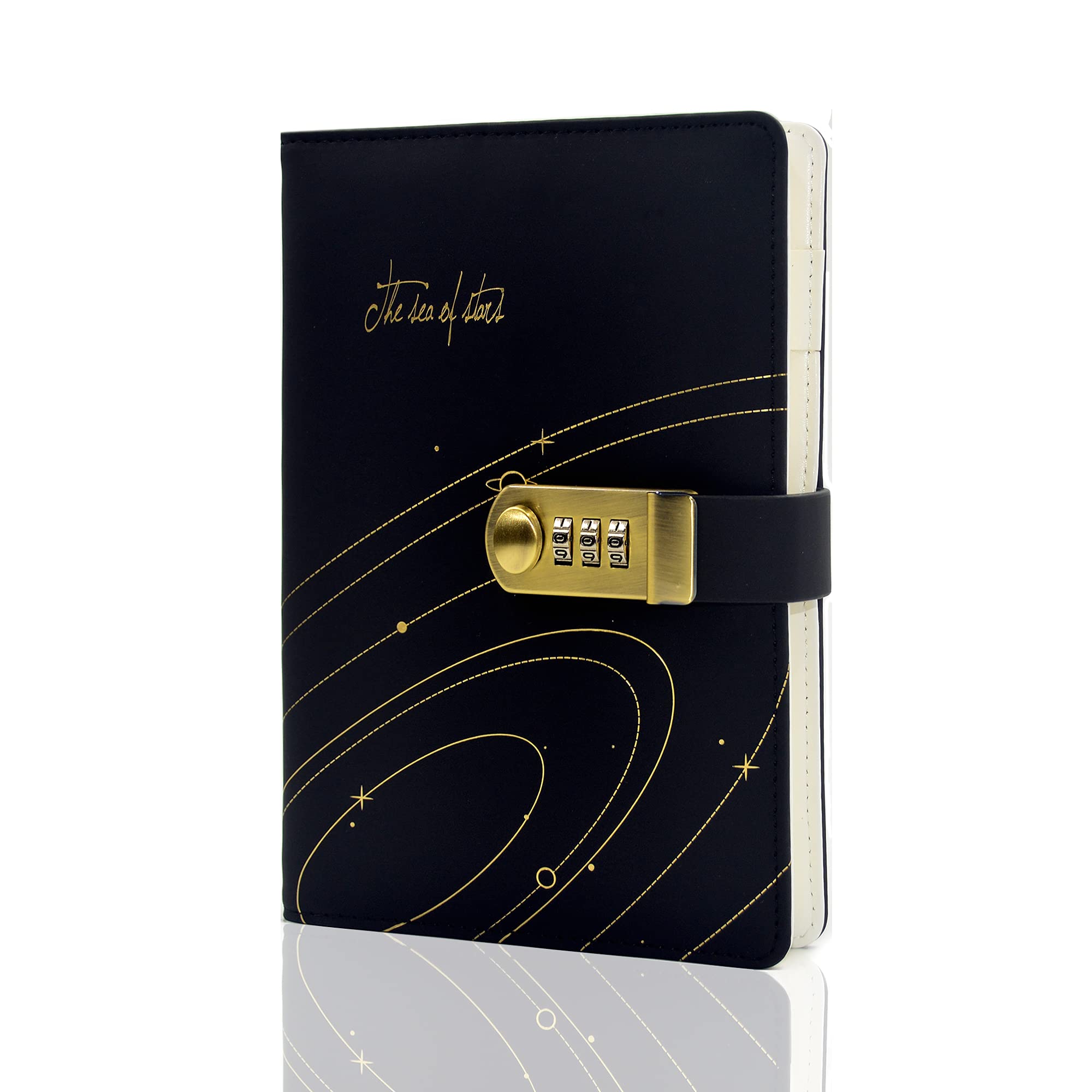 LirenerCreative Leather Diary with Combination Lock(Down Star Trail), A5 Secret Password Notebook Journal Digital Locking Diary Notepad Handbook Sketchbook Daily Planner Agenda, 150x220mm