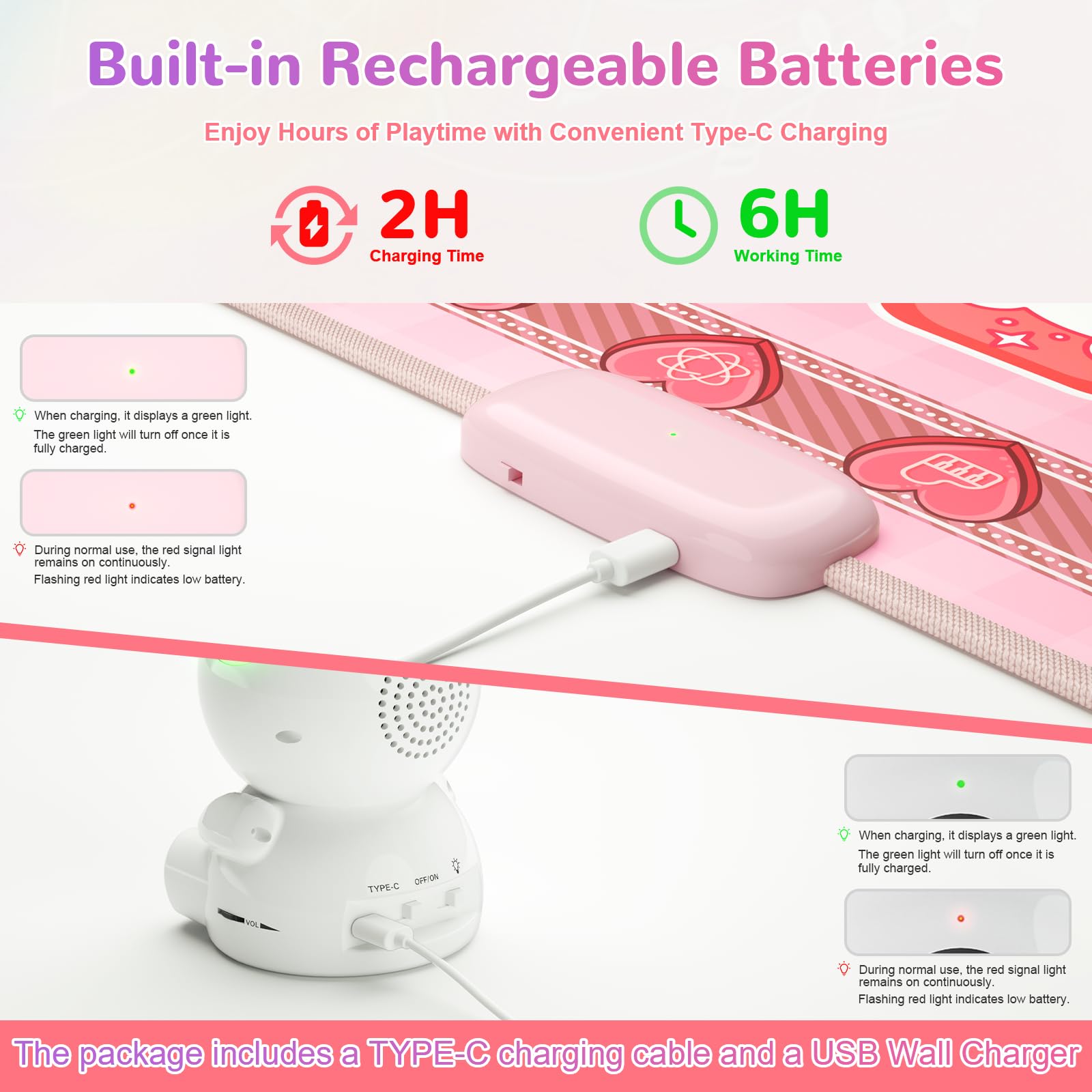 Tappetino da Ballo Ricaricabile per Ragazze, Tappetino da Ballo Luminoso con Bluetooth, 5 modalità di Gioco e luci LED, Regali di Natale e Compleanno per Bambine dai 3 ai 12 Anni (Rosa)