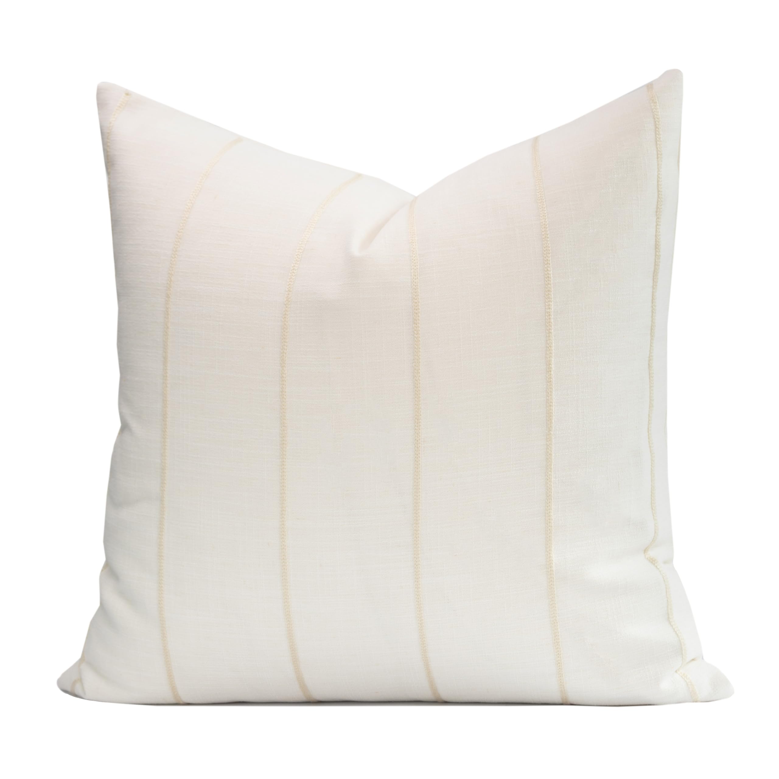 Crumbs Home Modern Farmhouse Fall Linen Indoor Outdoor Throw Pillow Cover Only, 22"x22" Water Repellent for Patio, Backyard, Couch, Neutral Beige Vertical Stripes