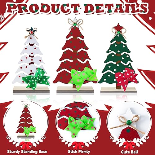 Miniatura 3 de 3 piezas de árboles de Navidad de madera, decoración de mesa, árboles de Navidad rústicos, letreros de madera, centros de mesa de bandeja escalonada