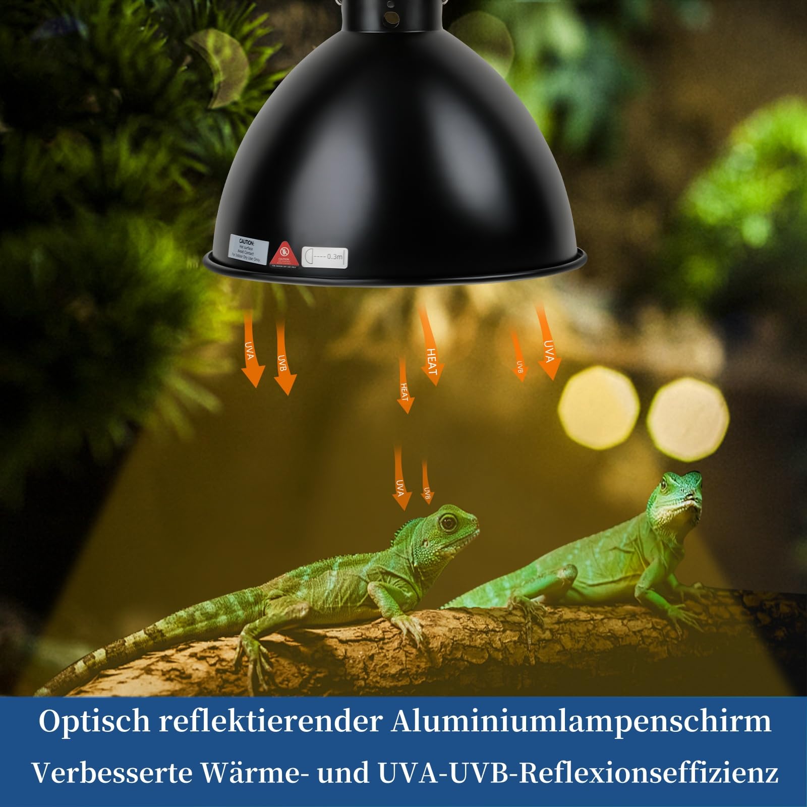E27 Luminaire Dôme Aluminium 250W pour Reptiles, Convient aux Lampes Chauffantes pour Tortues, UVA UVB, Infrarouges, Céramiques