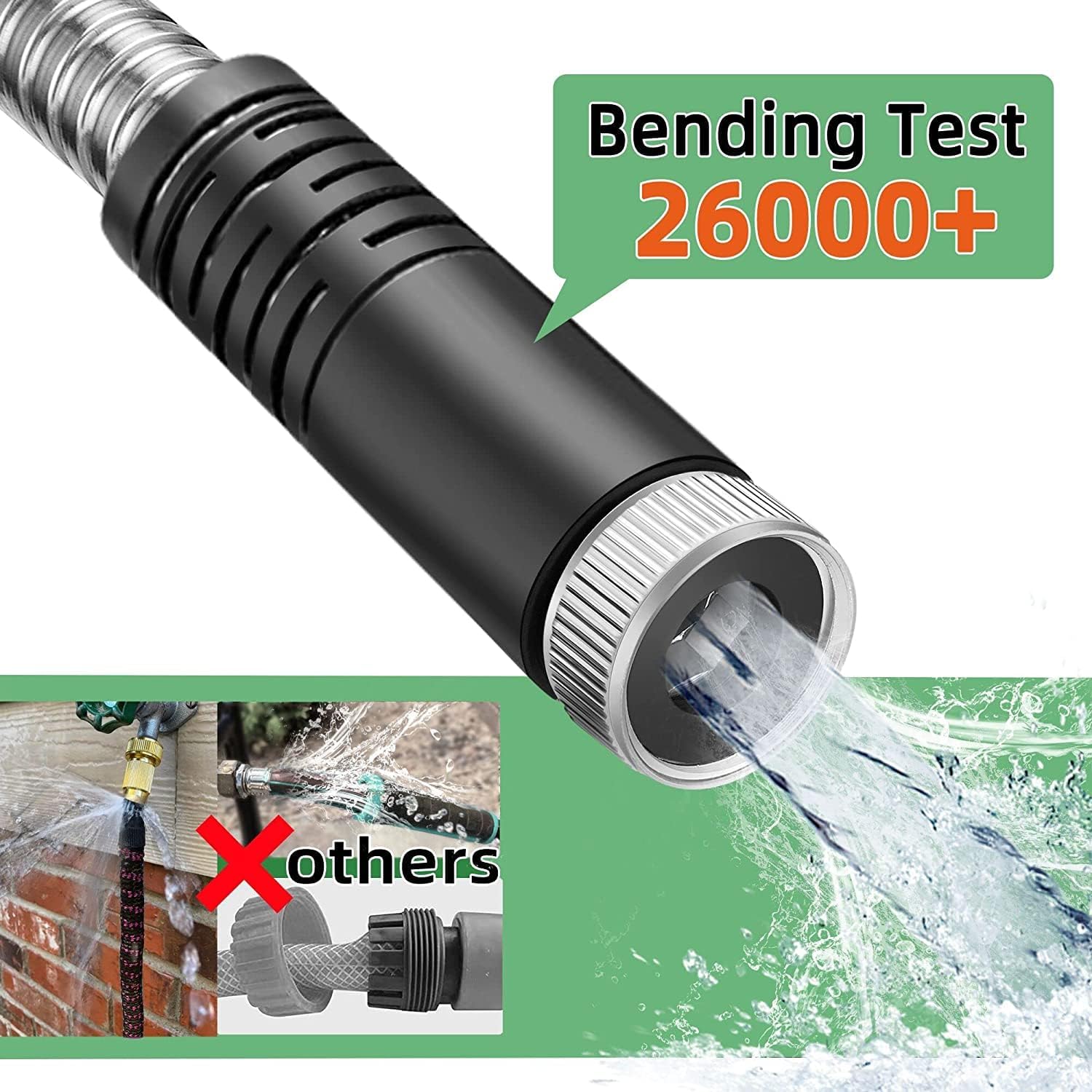 Metal Garden Hose 50FT, Stainless Steel 304 Heavy Duty Water Hose With 10 Function Nozzle, No-Tangle No-Kink, Tough Flexible, Durable and Lightweight, Rust Proof outdoor hose for Yard, Outdoor, RV