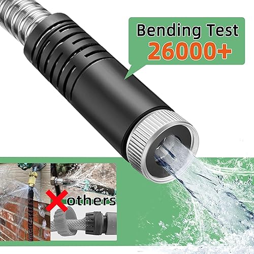 Miniatura 6 de Manguera de jardín de metal de 50 pies, manguera de agua resistente de acero inoxidable 304 con boquilla de 10 funciones, sin enredos, sin