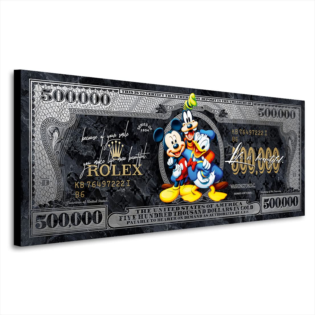 Kunstgestalten24 Leinwandbild Wandbild Comic Micky & Co. Pop Art Dollar Silver Kunstdruck Raum- u. Wanddekoration Übergrößen