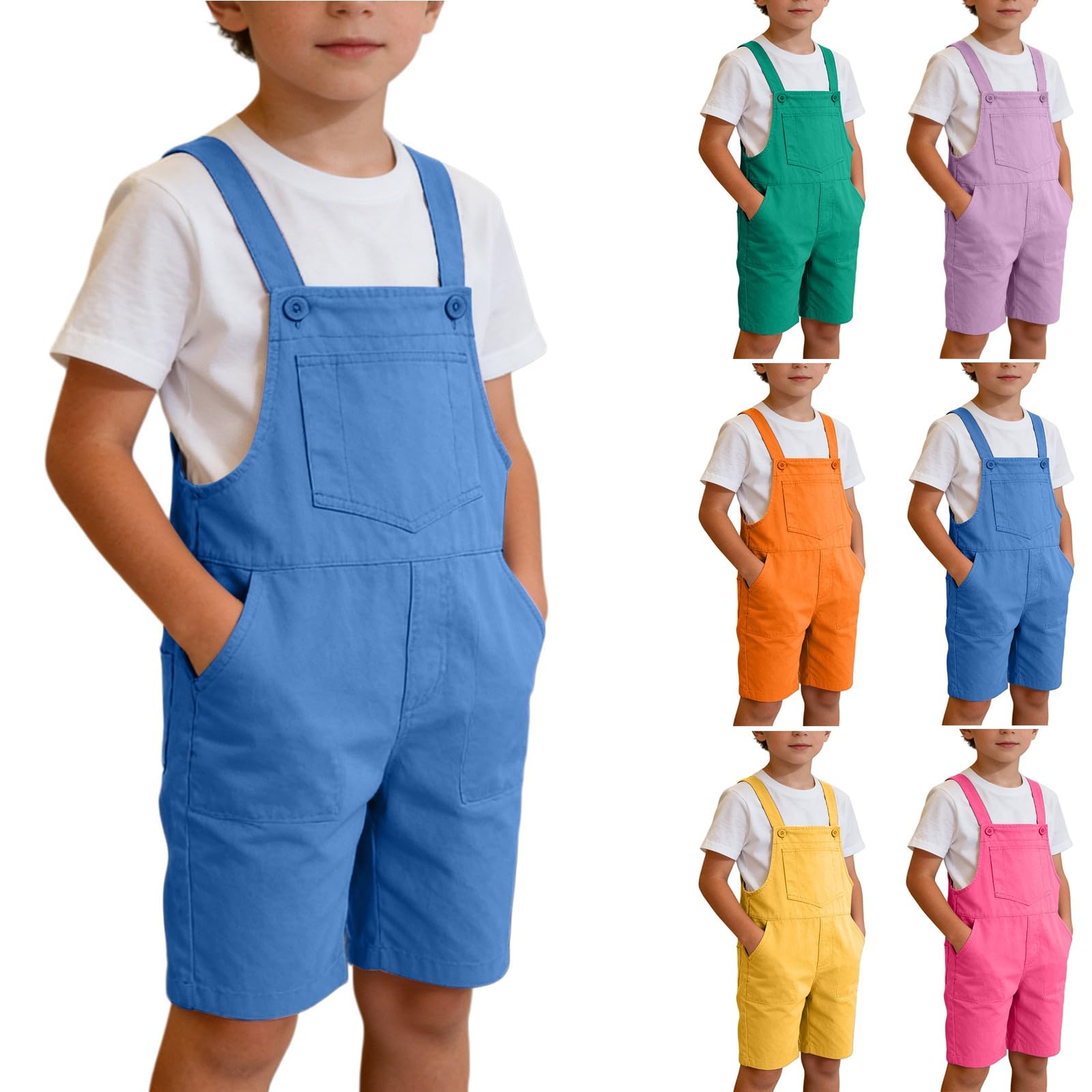 Salopette Courte Fille Enfant - Romper Shortalls Mignon avec Poche - Combinaison sans Manches Garçons Filles - Dungarees Enfants Ados - Tenue Scolaire Été Décontractée - Bretelles Boutons Réglables