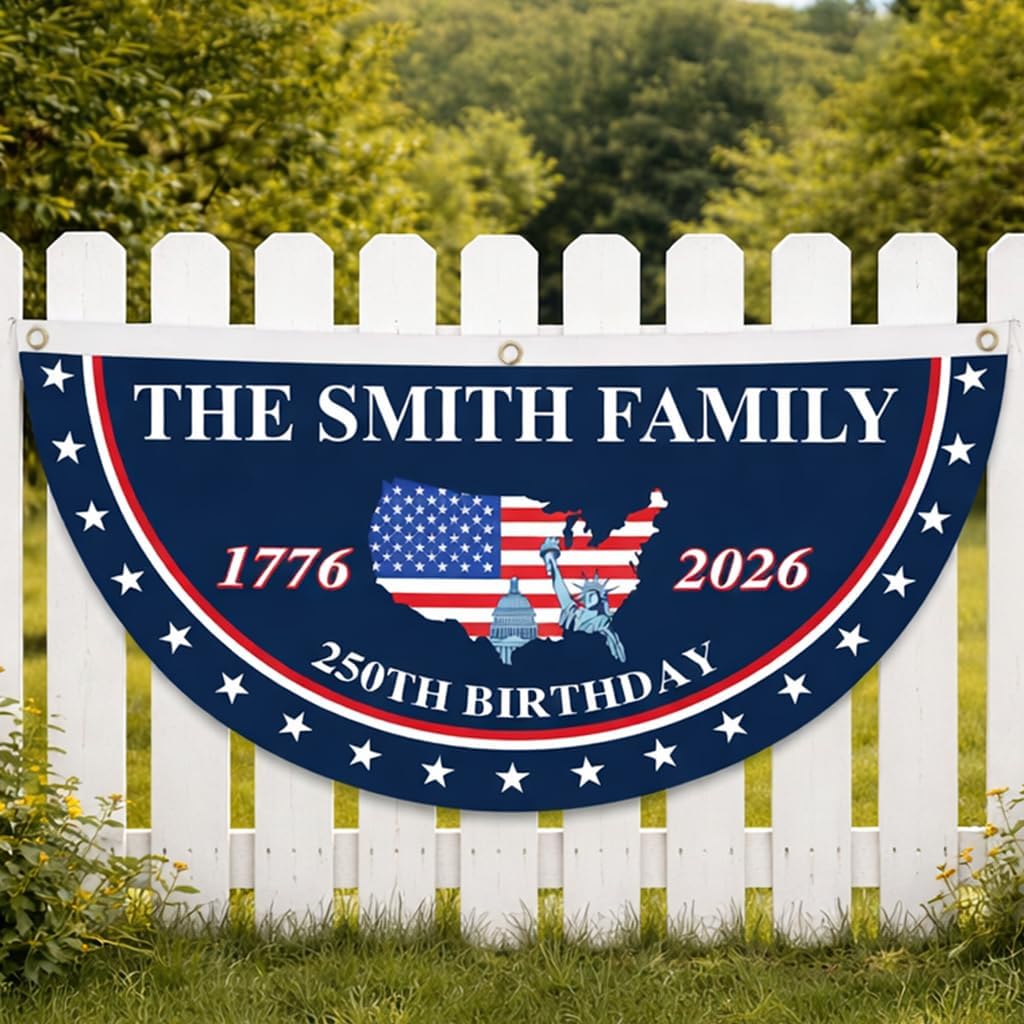 Personalized USA 250th Anniversary Bunting Flag with Family Name, Custom USA 250th Birthday Bunting Flag, America 1776 2026 Patriotic Eagle Design Banner, 4th of July Decor Style 07