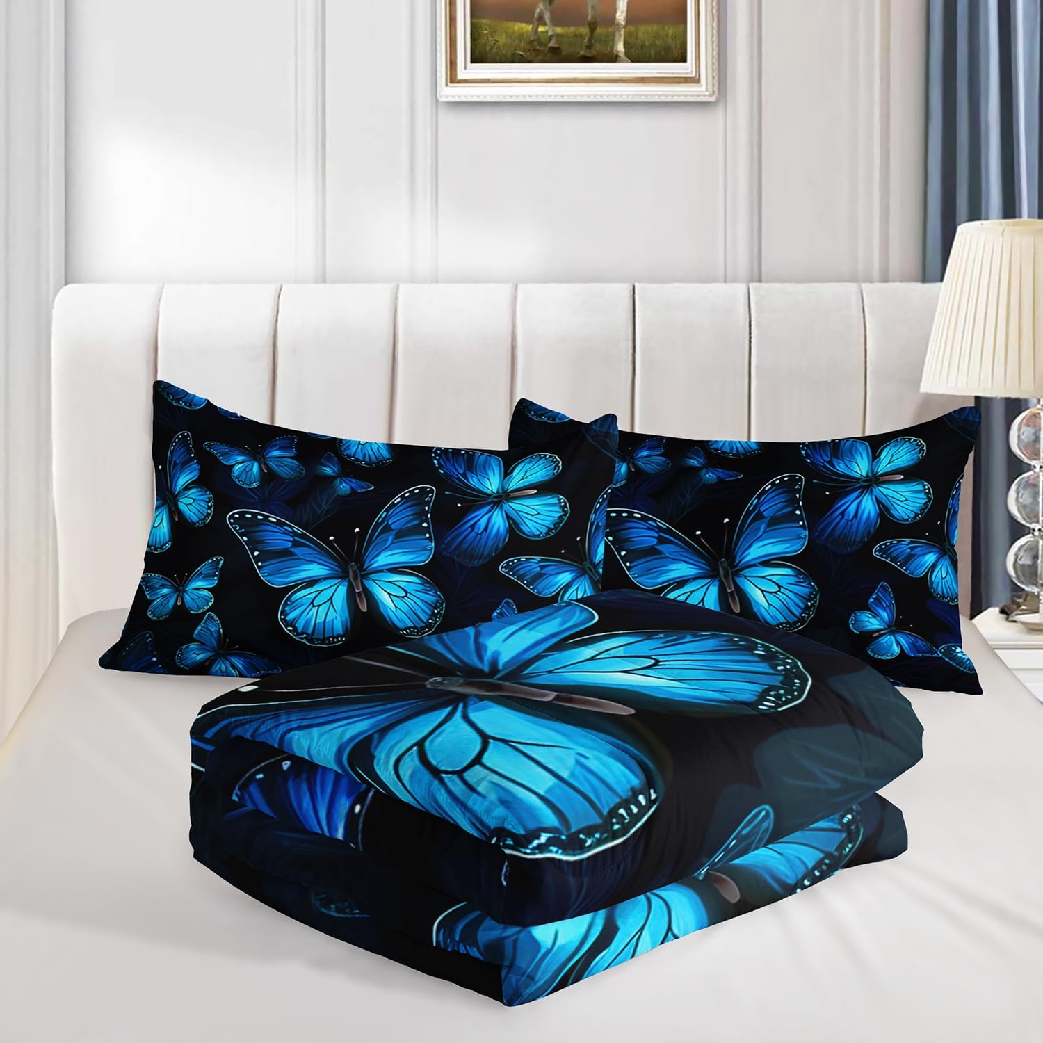 Dream Blue Butterfly Comforter Set Queen Size with 2 Pillowcases. image 4