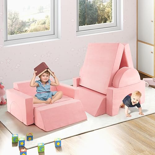 Miniatura 2 de INFANS Mondular - Sofá modular para niños, 8 piezas, sofá seccional de construcción para dormitorio, sala de juegos, cojín imaginativo convertible,
