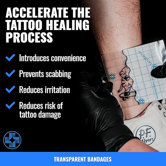 Saniderm Tattoo Aftercare Bandage 3 Sheets (Medium Pack, 6 in x 8 in) Convenient, Faster Tattoo Healing and Protection Sterile, Waterproof, and Latex-Free