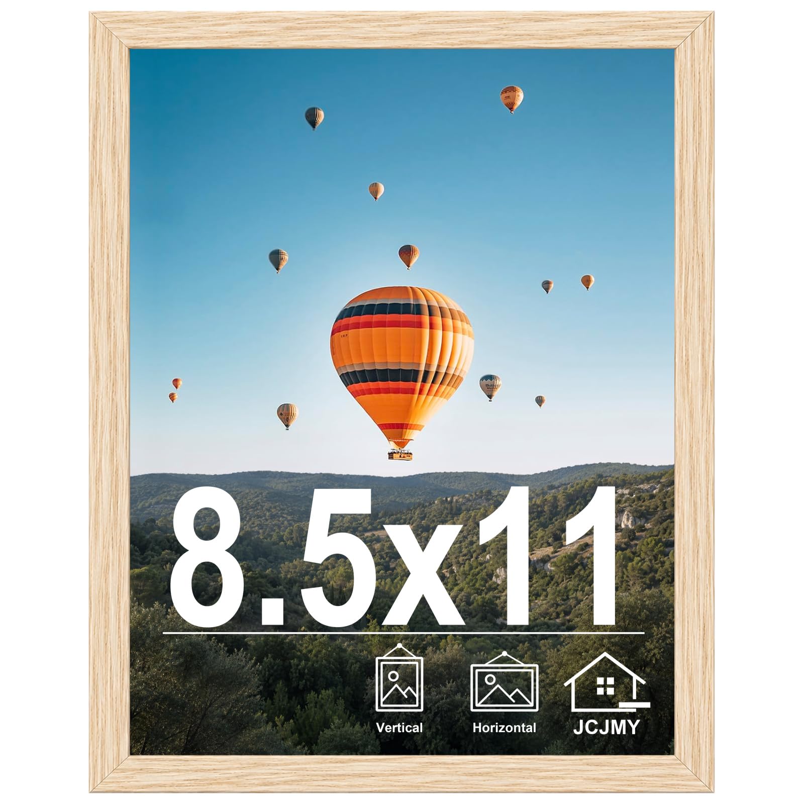 JCJMY 8.5x11 inch Picture Frame for Certificate Poster and Photo, Horizontal and Vertical Formats for Wall Hanging or Tabletop, 8.5x11 Frame with Shatter Resistant Plexiglass, Natural