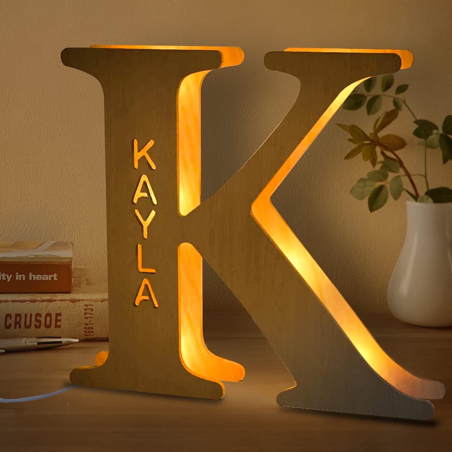Custom LED Name Night Lights Personalized Engraved Wooden Marquee Letter Lamp Wall Decor, Romantic Gifts for Lover Anniversary