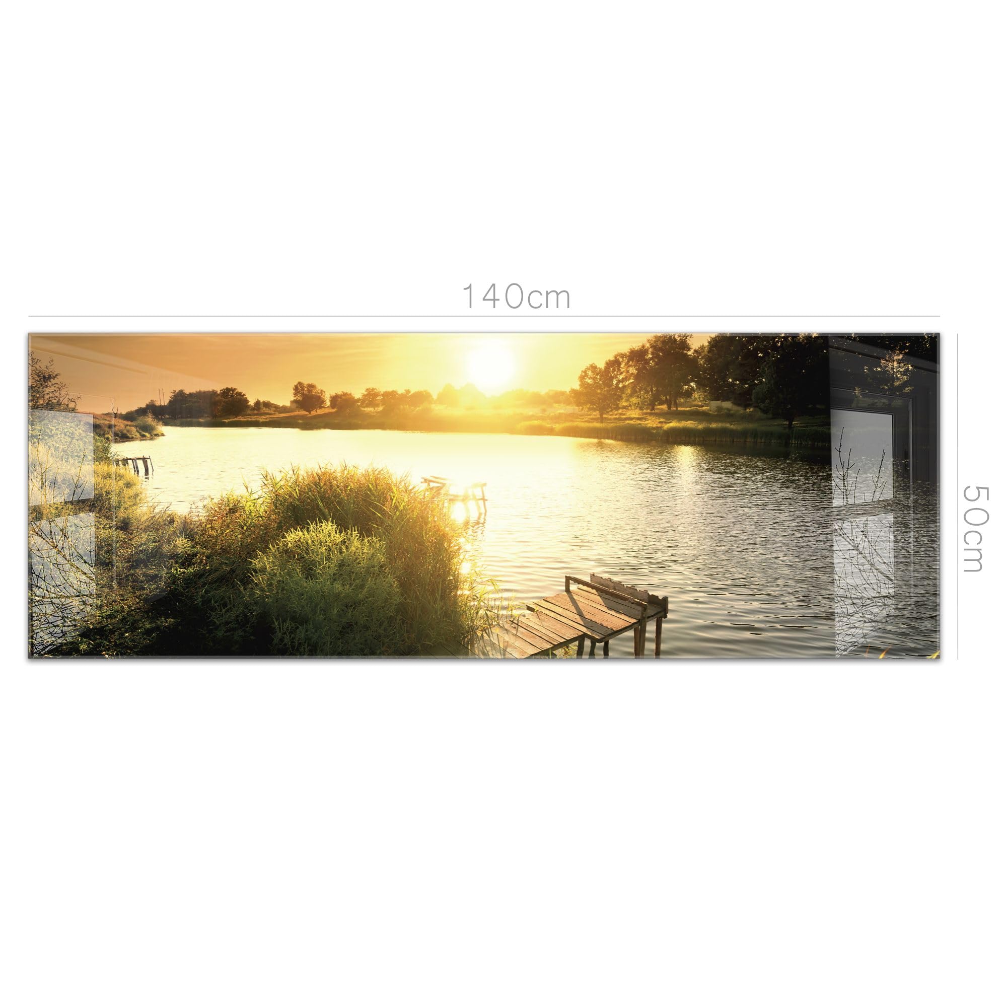 timalo Küchenbild aus Acrylglas modernes Wandbild Glasbild Deko Küche XXL Bild wie Glas | 140x50cm See Abend Wald, Sonnenuntergang, Natur, Wasser