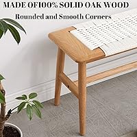 Vista 4 de Banco de comedor de madera, roble macizo 100% natural con diseño de ratán, borde redondeado, banco para entrada, comedor, dormitorio, sala de estar