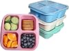 4 Pack Snack Containers, 4 Compartments Bento Snack Box, Reusable Meal Prep Lunch Containers for Kids Adults, Divided Food Storage Containers for School Work Travel GreenBluePinkWhite