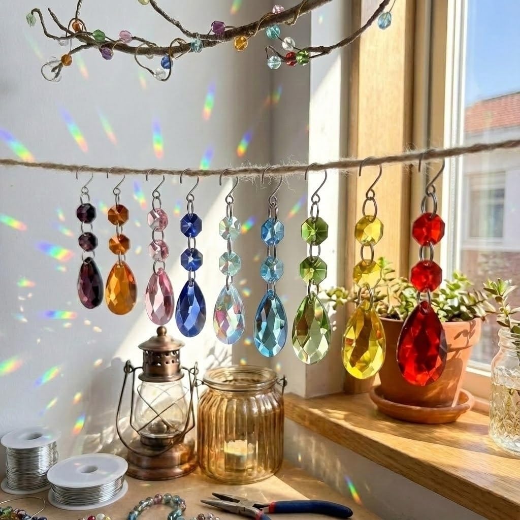 10 Pieces 38mm Multicolor Teardrop Crystal Suncatcher Prism - Chandelier Replacement Pendants for Lamp Windows Hanging Rainbow Maker, Christmas Tree Ornaments, Birthday Wedding Party Home Decor Gifts