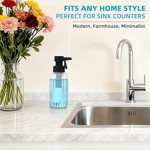 Miniatura 7 de Dispensador automático de jabón espumoso, dispensador de jabón de manos de vidrio transparente de 17 onzas con bomba de sensor táctil ABS, funciona