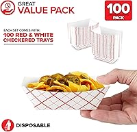 Vista 2 de Stock Your Home Botes de papel extra pequeños (paquete de 100) – Bandejas de papel desechables de 0.5 libras de papel a cuadros rojos y blancos