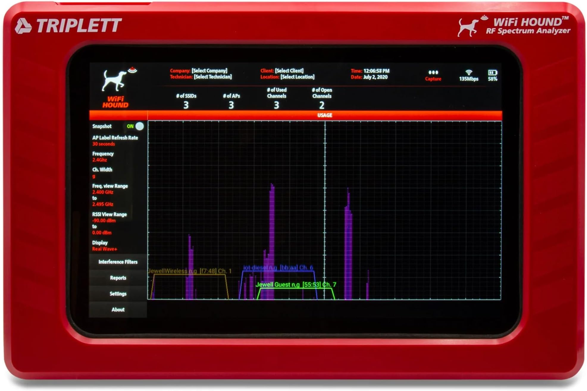 Triplett WiFi Hound 2.4 GHz and 5 GHz Wireless Network/RF Spectrum Analyzer to Visualize and Troubleshoot Wi-Fi Issues for Smart Homes, Businesses, and More (WFHOUND)