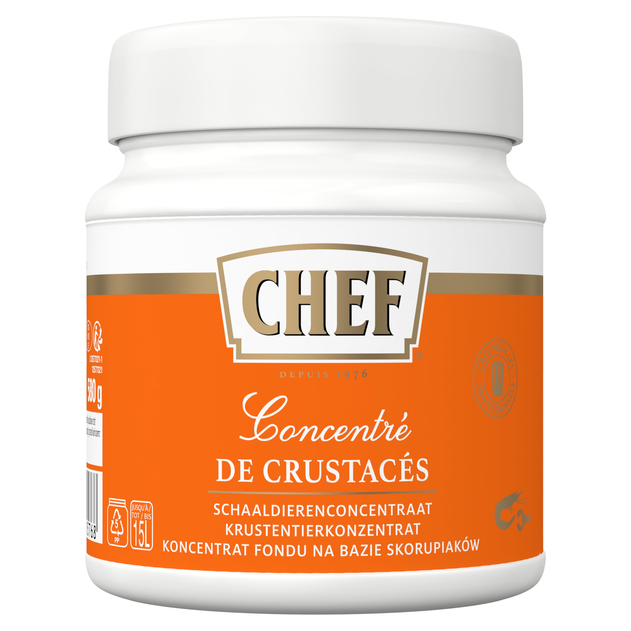 CHEF Concentré de Crustacés - En Pâte - En Liaison Chaude et Froide - Réhausse le Goût de Préparation de Crustacé - Aide Culinaire, Sauce, Fonds, Fumet - Pot de 580g pour 14,5L à 58L